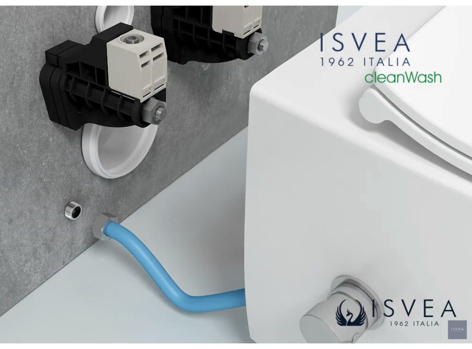 Isvea SENTIMENTI CLEANWASH závesná WC misa, Rimless, integrovaný ventil a bidet. spŕška, 36x51cm, biela 10ARS1010