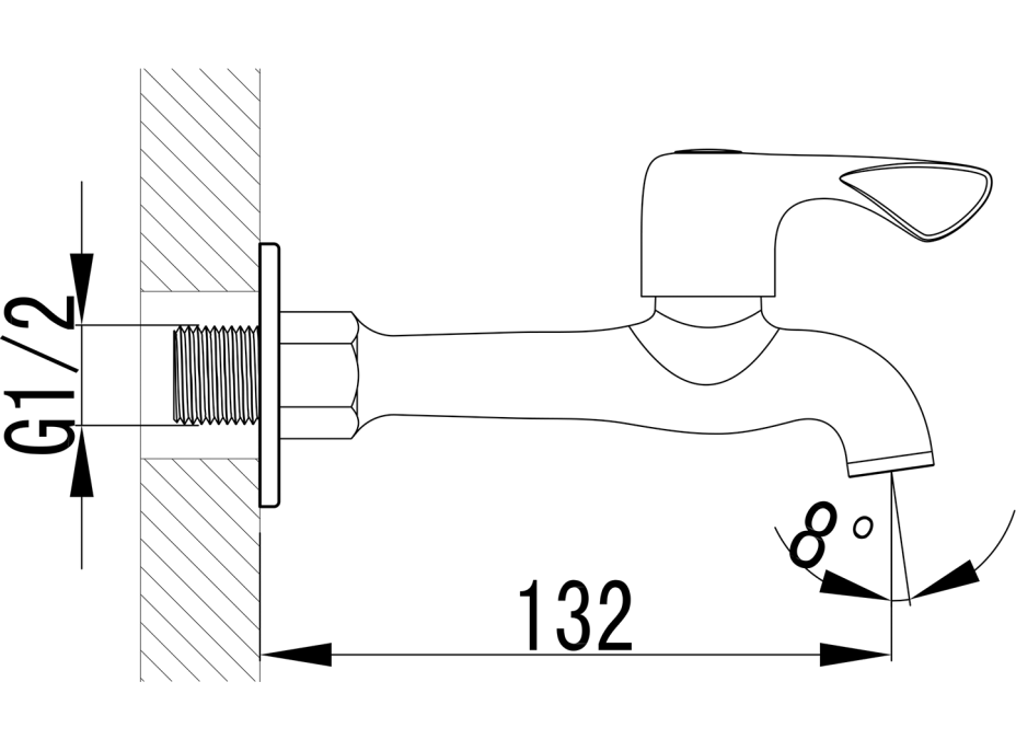 Aqualine Nástenný ventil 1/2", dlhý, chróm ZY12062