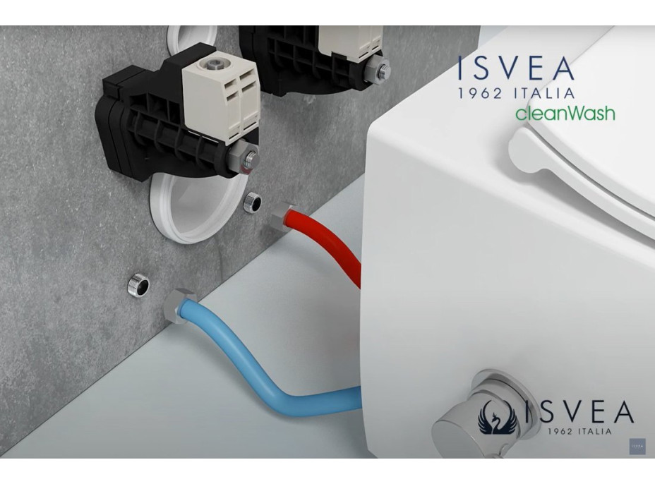 Isvea INFINITY CLEANWASH závesná WC misa Rimless, integrovaná batéria a bidet. spŕška, 36, 5x53cm, biela 10NFS1005I