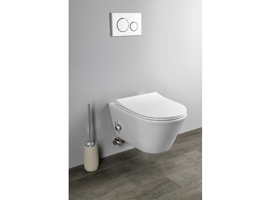 Sapho AVVA CLEANWASH závesná WC misa, Rimless, integrovaná batéria a bidet. spŕška, 35, 5x53cm, biela 100315