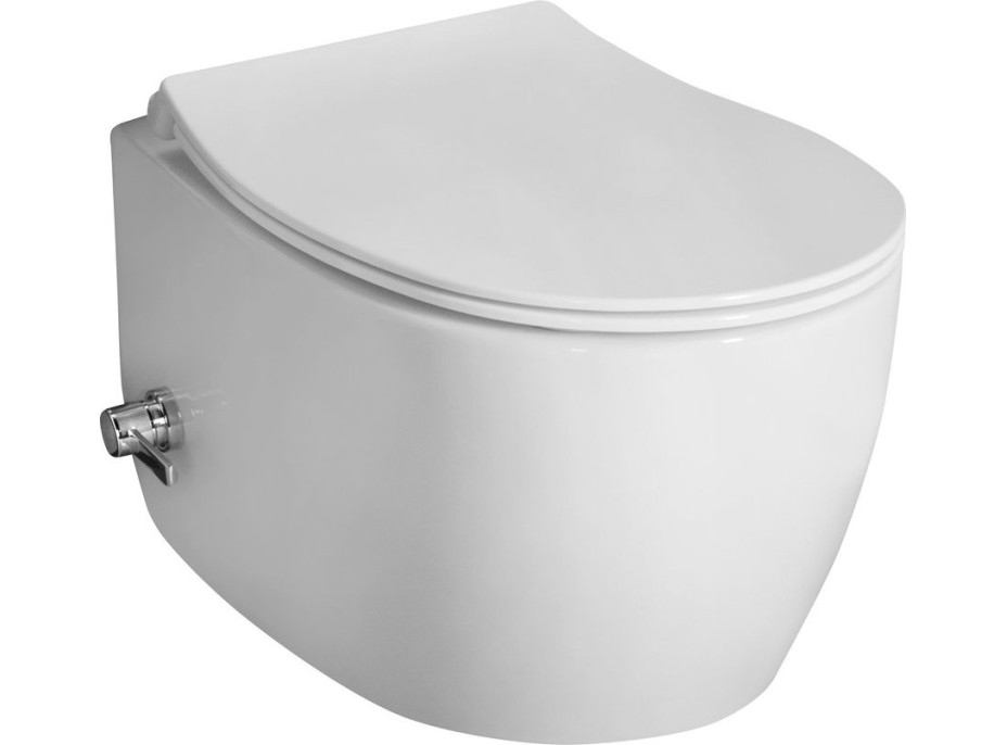 Isvea SENTIMENTI CLEANWASH závesná WC misa, Rimless, integrovaný ventil a bidet. spŕška, 36x51cm, biela 10ARS1010