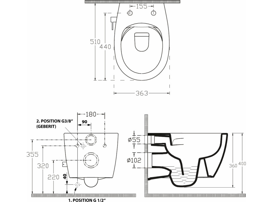 Isvea SENTIMENTI CLEANWASH závesná WC misa, Rimless, integrovaný ventil a bidet. spŕška, 36x51cm, biela 10ARS1010