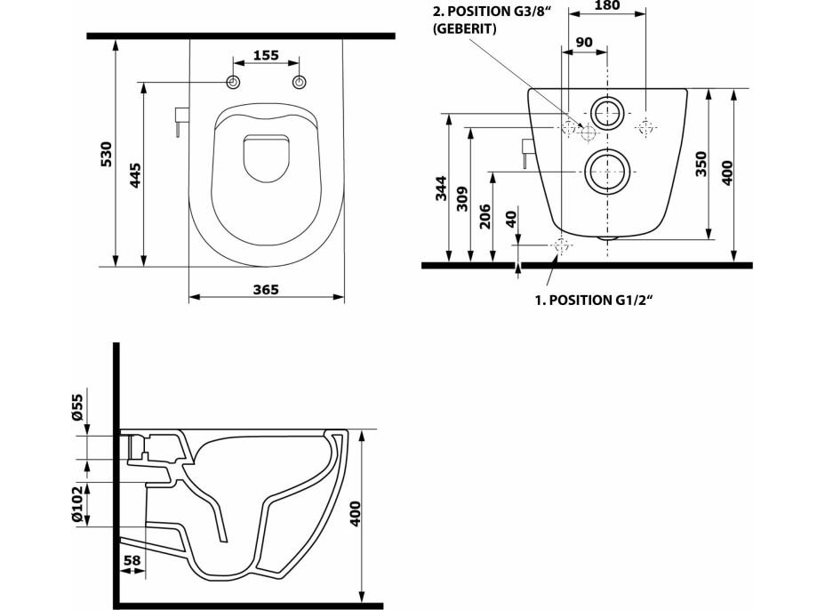 Isvea INFINITY CLEANWASH závesná WC misa Rimless, integrovaný ventil a bidet. spŕška, 36, 5x53cm, biela 10NFS1001I