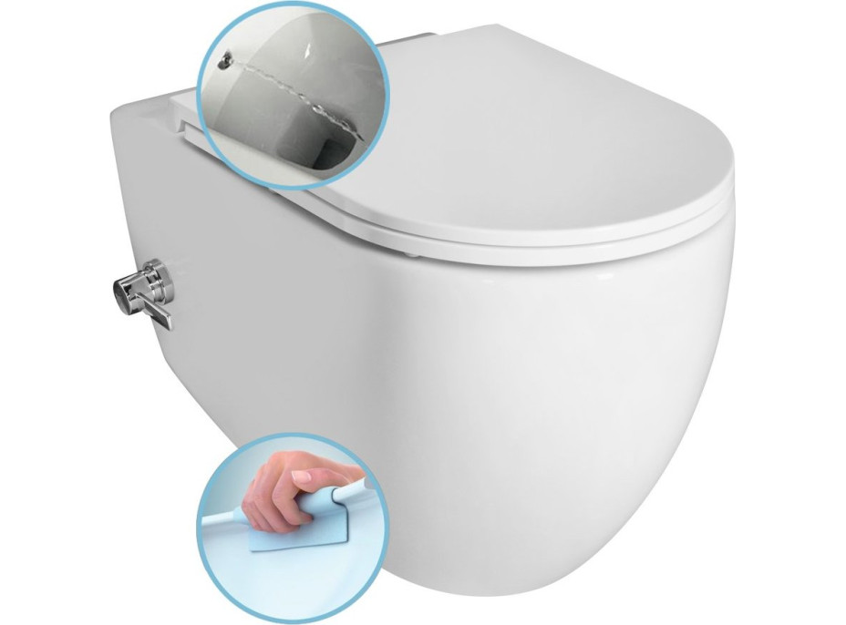 Isvea INFINITY CLEANWASH závesná WC misa Rimless, integrovaný ventil a bidet. spŕška, 36, 5x53cm, biela 10NFS1001I