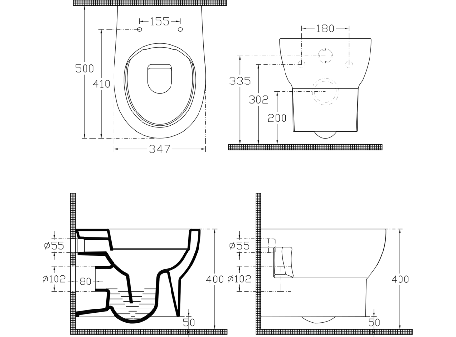 Isvea ABSOLUTE závesná WC misa, Rimless, 35x50cm, biela 10AB02002