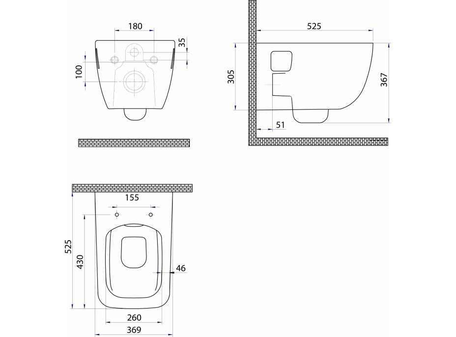 Bruckner WALTER závesná WC misa, Rimless, 37x52, 5cm, biela 201.502.0