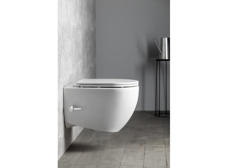 Isvea INFINITY CLEANWASH závesná WC misa Rimless, integrovaný ventil a bidet. spŕška, 36, 5x53cm, biela 10NFS1001I