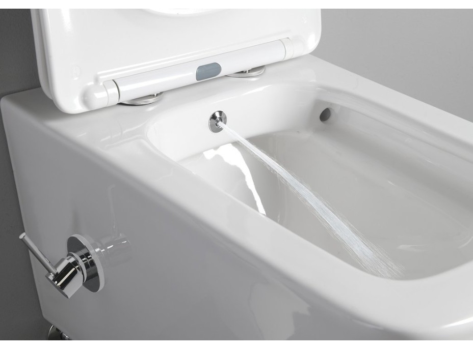 Sapho PORTO CLEANWASH závesná WC misa Rimless, integrovaná batéria a bidet. spŕška, 36x5cm, biela PZ102RX