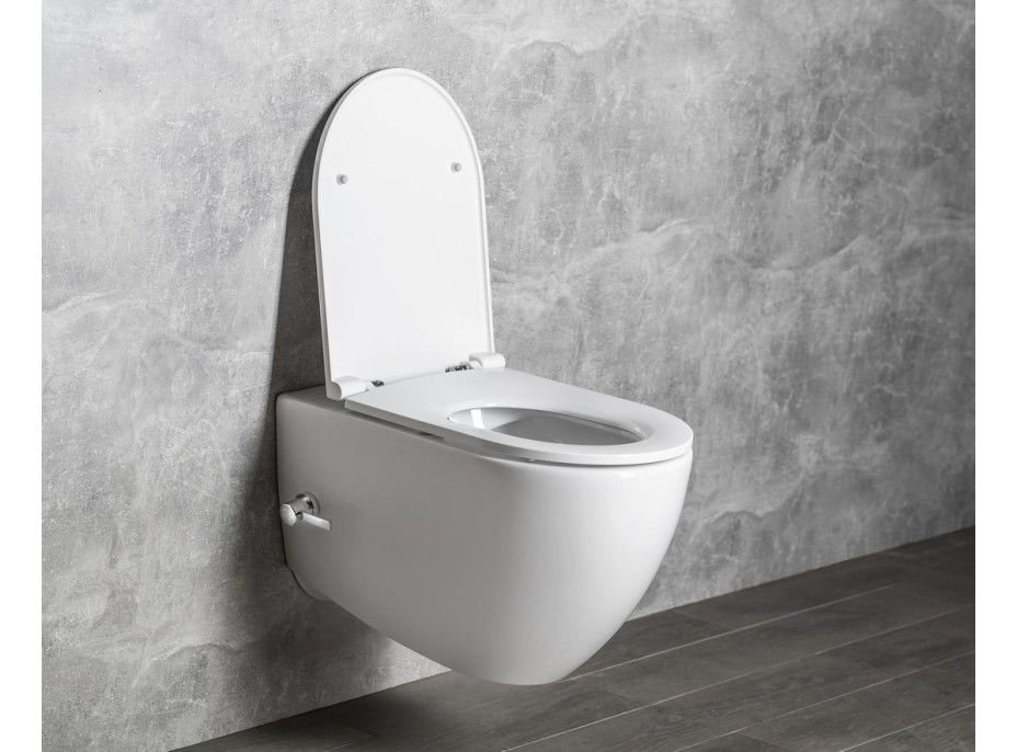 Isvea INFINITY CLEANWASH závesná WC misa Rimless, integrovaný ventil a bidet. spŕška, 36, 5x53cm, biela 10NFS1001I