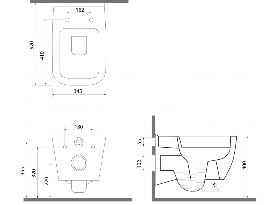 Isvea VEA závesná WC misa Rimless, 34, 5x52cm, biela 10VA02001