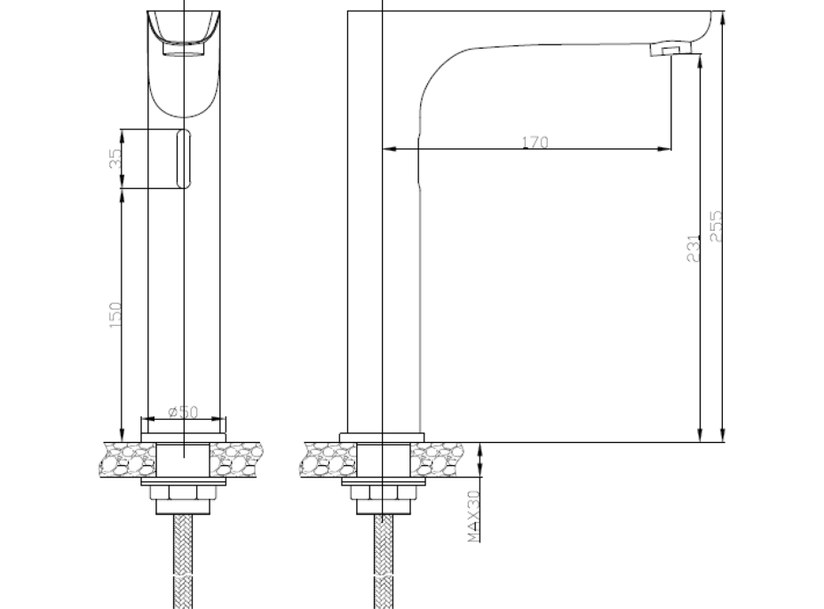 CREAVIT Senzorová vysoká stojanková batéria 230V AC / 6V DC (4xAA), chróm BT.ES6500