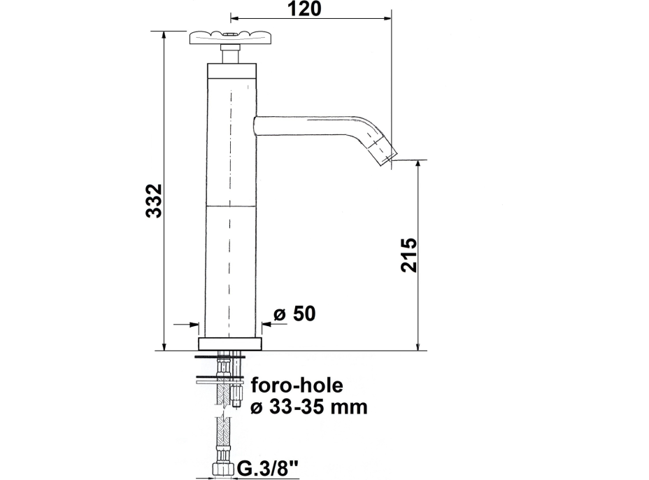 Sapho INDUSTRY stojanková umývadlová batéria vysoká bez výpuste, výška 332 mm, chróm / čierna 5102LTT