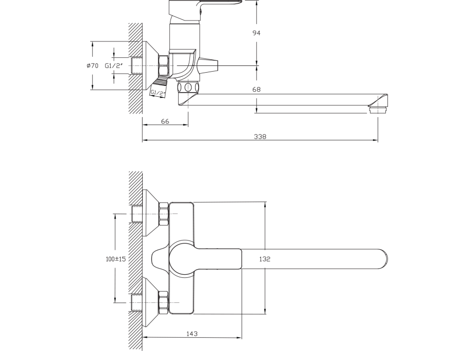 Bruckner BARON nástenná umývadlová/vaňová batéria, rozteč 100mm, chróm 612.035.1