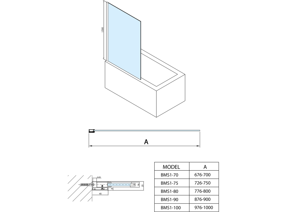 Polysan MODULAR SHOWER vaňová zástena 800x1500mm, číre sklo BMS1-80