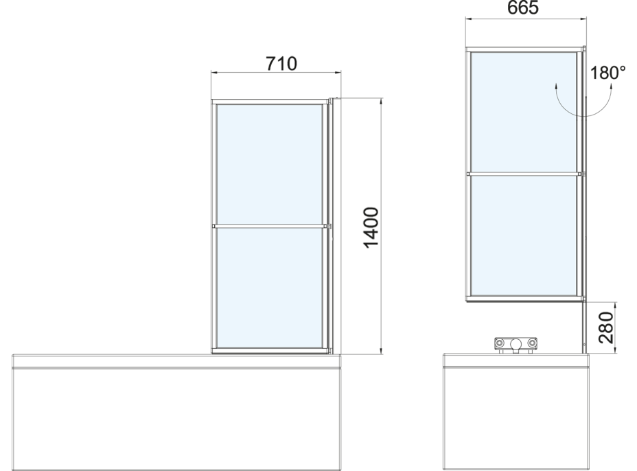 Polysan KAGERA vaňová zástena s pneumatickým zdvihom, š. 710mm, čierna mat, číre sklo 30336B