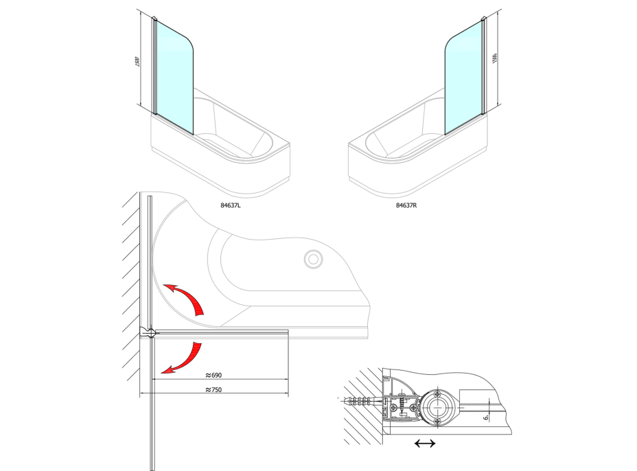 Polysan SPERA 75 vaňová zástena 750mm, číre sklo BS-75