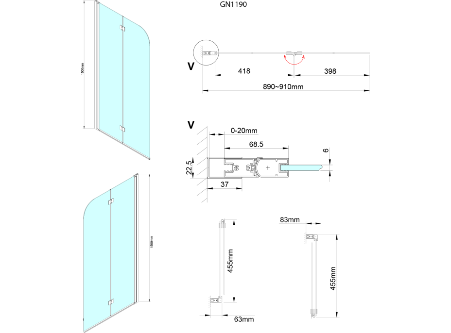 Gelco LORO vaňová zástena skladacia 900mm, číre sklo GN1190