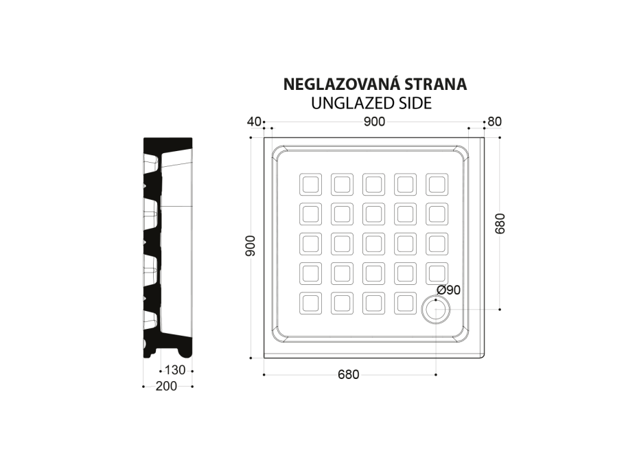 Kerasan RETRO keramická sprchová vanička, štvorec 90x90x20cm, biela 133801