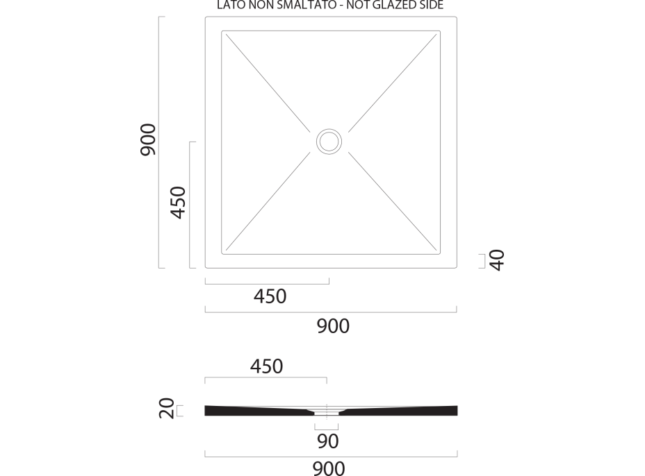 GSI Keramická sprchová vanička, štvorec 90x90x2cm, biela mat 46090909