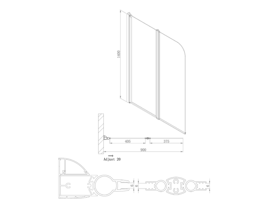 Gelco ONE vaňová zástena skladacia 900mm, číre sklo GO1190