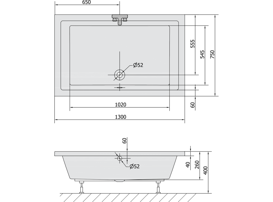 Polysan DEEP hlboká sprchová vanička, obdĺžnik 130x75x26cm, biela 72942