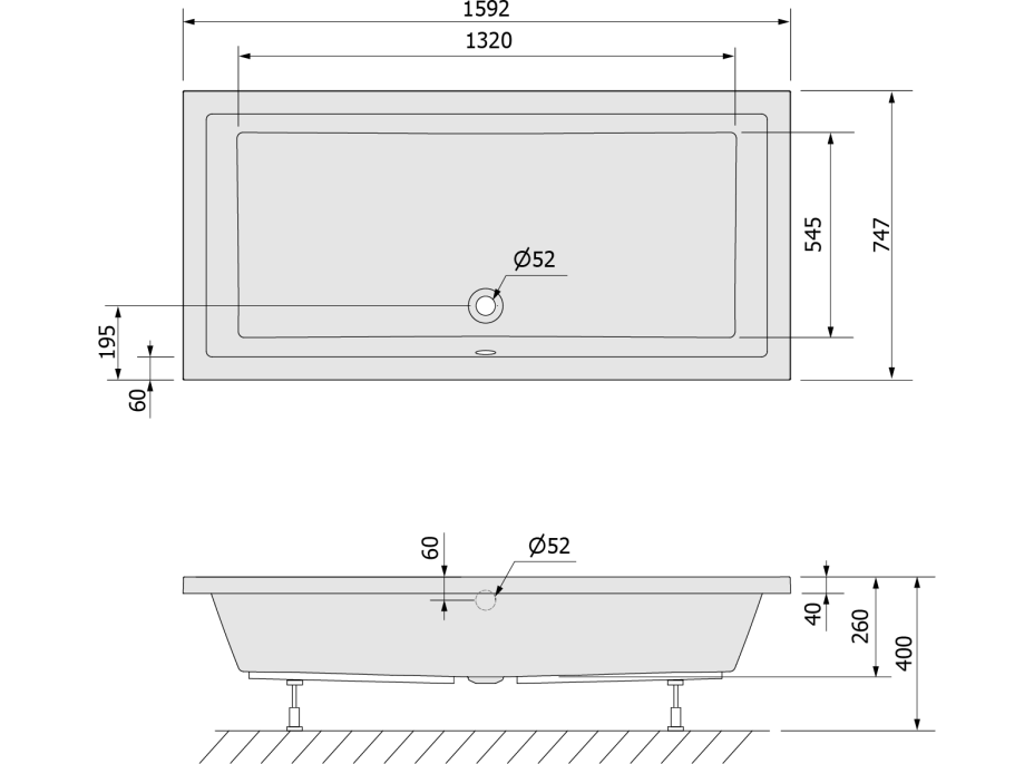 Polysan DEEP hlboká sprchová vanička s konštrukciou, obdĺžnik 160x75x26cm, biela 72387