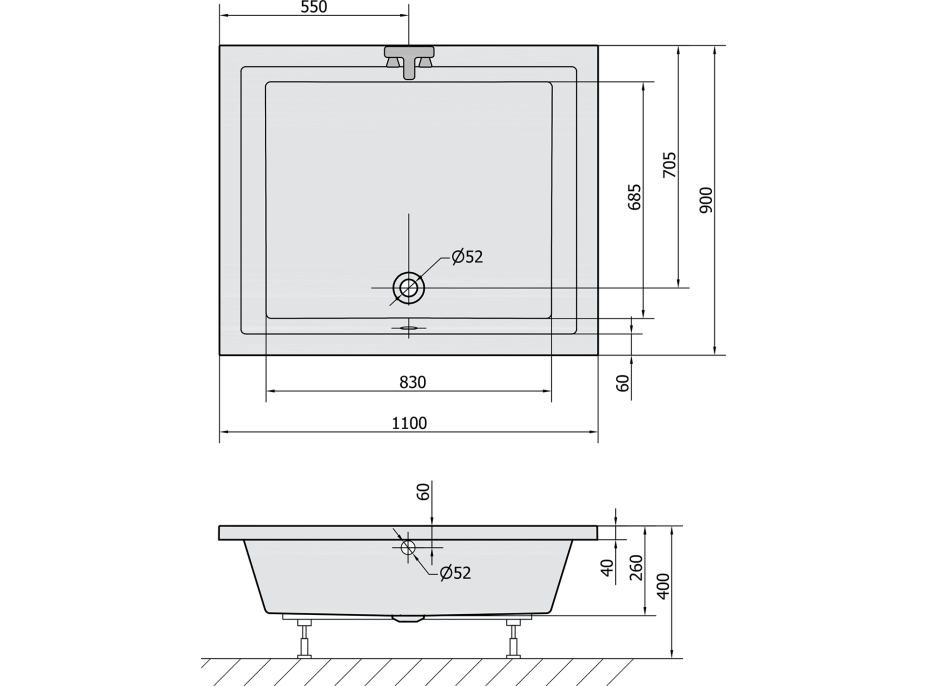 Polysan DEEP hlboká sprchová vanička, obdĺžnik 110x90x26cm, biela 72363