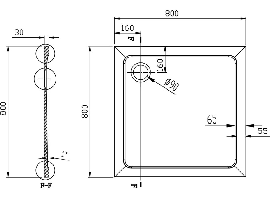 Aqualine TECMI sprchová vanička z liateho mramoru, štvorec 80x80x3cm PQ008