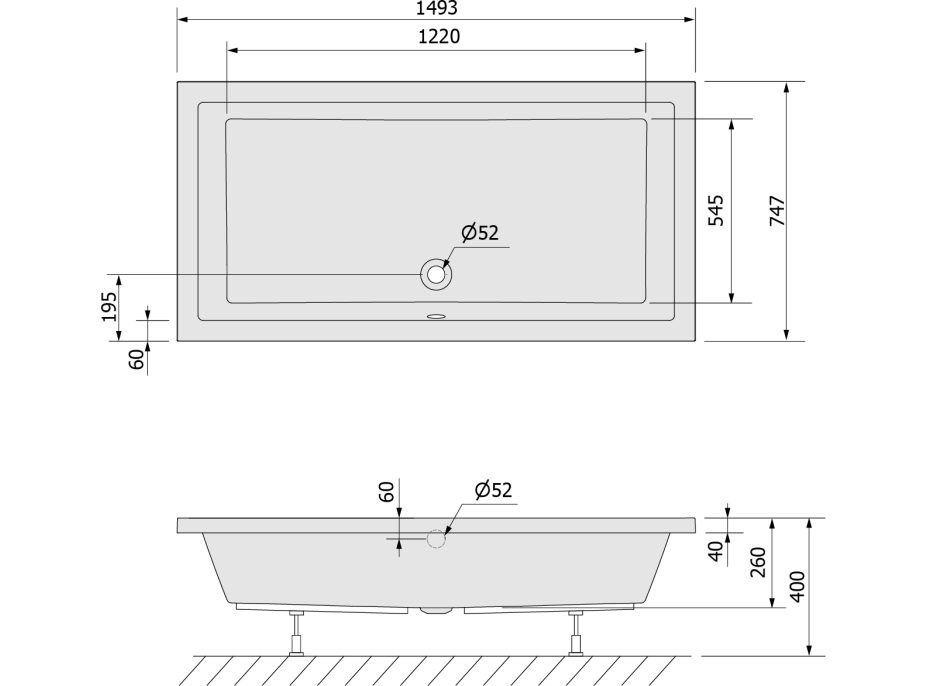 Polysan DEEP hlboká sprchová vanička s konštrukciou, obdĺžnik 150x75x26cm, biela 72386