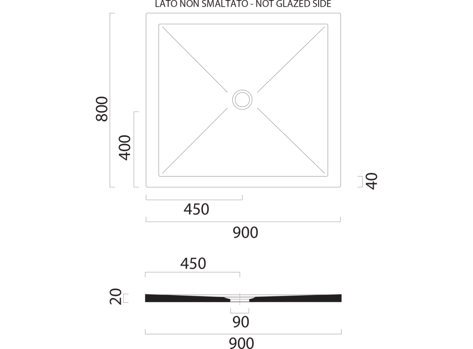 GSI Keramická sprchová vanička, obdĺžnik 90x80x2cm, čierna mat 46090826