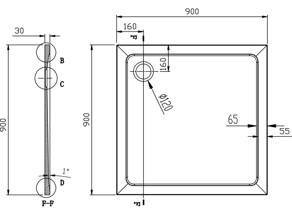 Aqualine TECMI sprchová vanička z liateho mramoru, štvorec 90x90x3cm PQ009