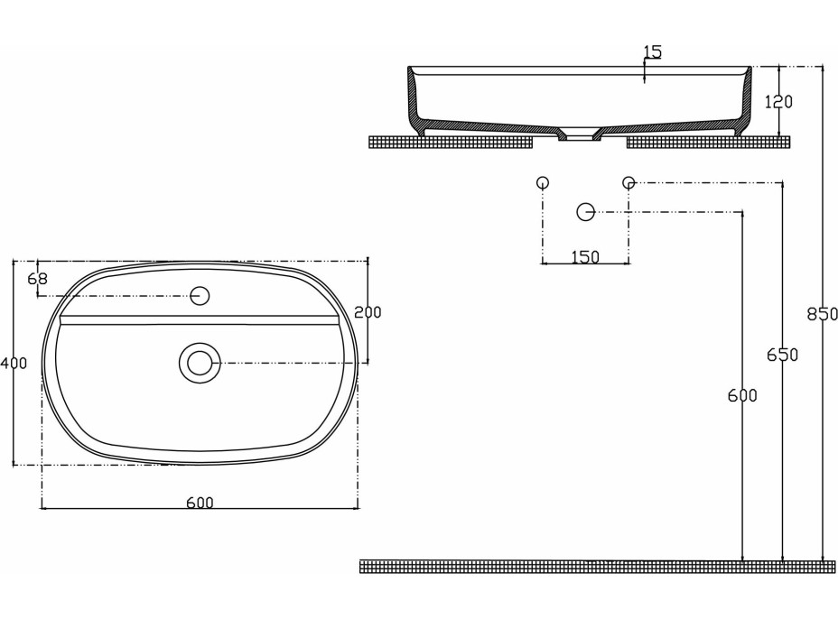 Isvea INFINITY OVAL keramické umývadlo na dosku, 60x40cm, antracit 10NF65060-2C