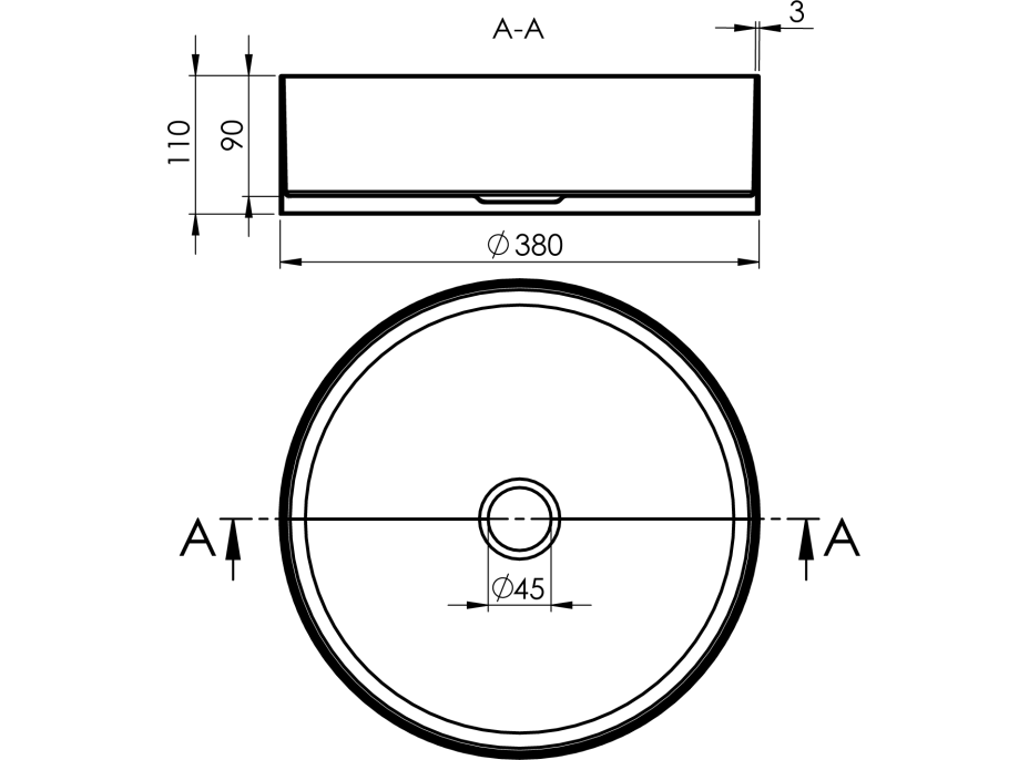 Sapho AURUM nerezové umývadlo na dosku, priemer 38 cm, vrátane výpuste, antracit AU101