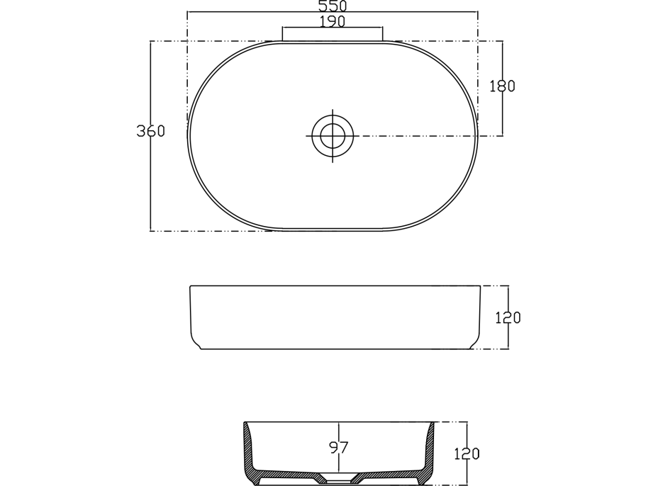 Isvea INFINITY OVAL keramické umývadlo na dosku, 55x36cm, antracit 10NF65055-2C