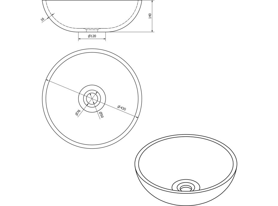 Sapho ATTILA keramické umývadlo, priemer 43cm, metalická meď DK010