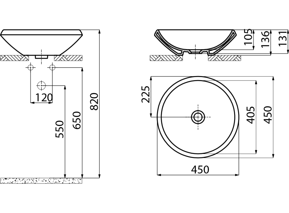 CREAVIT MINIMAL umývadlo na dosku okrúhle, priemer 45cm, zlatá MN045-AK00