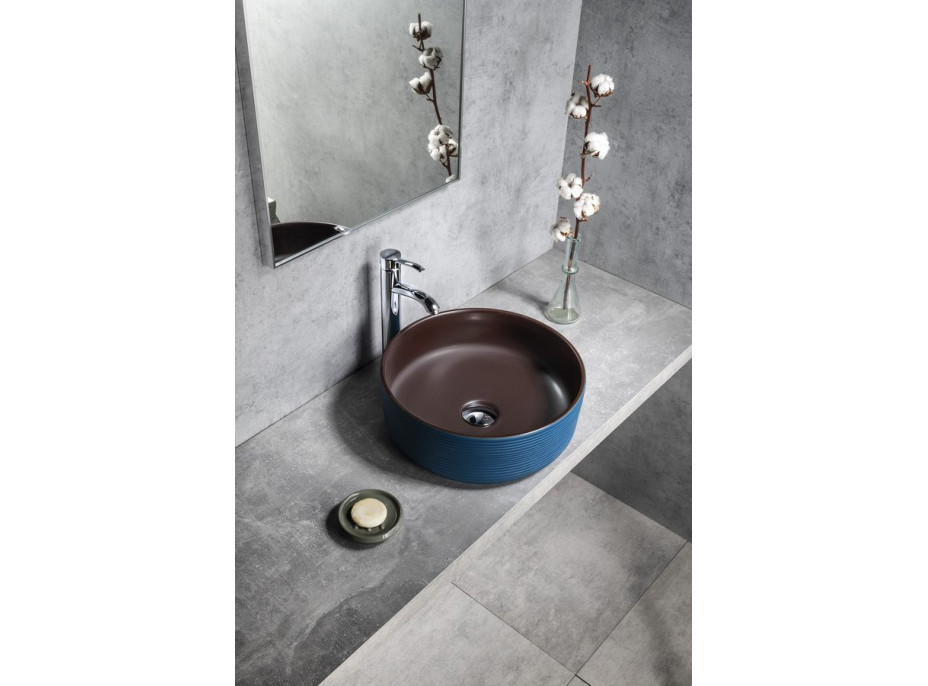 Sapho PRIORI keramické umývadlo na dosku, Ø 41 cm, modrá/hnedá PI033
