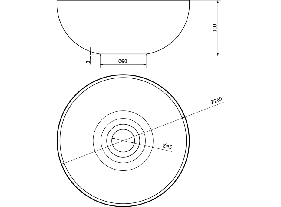 Sapho MINOR betónové umývadlo na dosku, Ø 26cm, antracit MR26016