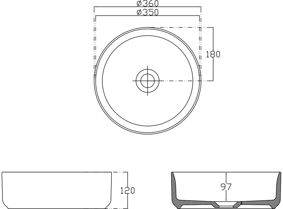 Isvea INFINITY ROUND keramické umývadlo na dosku, priemer 36cm, čierna mat 10NF65036B