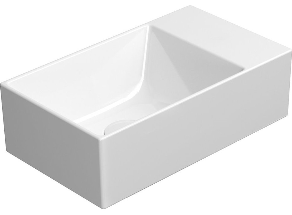 GSI KUBE X keramické umývadlo 40x23cm, brúsená spodná hrana, bez otvoru, pravé/ľavé, biela ExtraGlaze 94849011