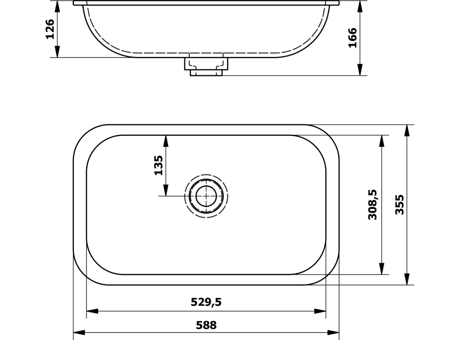 Sapho IMPALA umývadlo pod dosku, Rockstone, 58, 8x35, 5cm, biela mat IM540