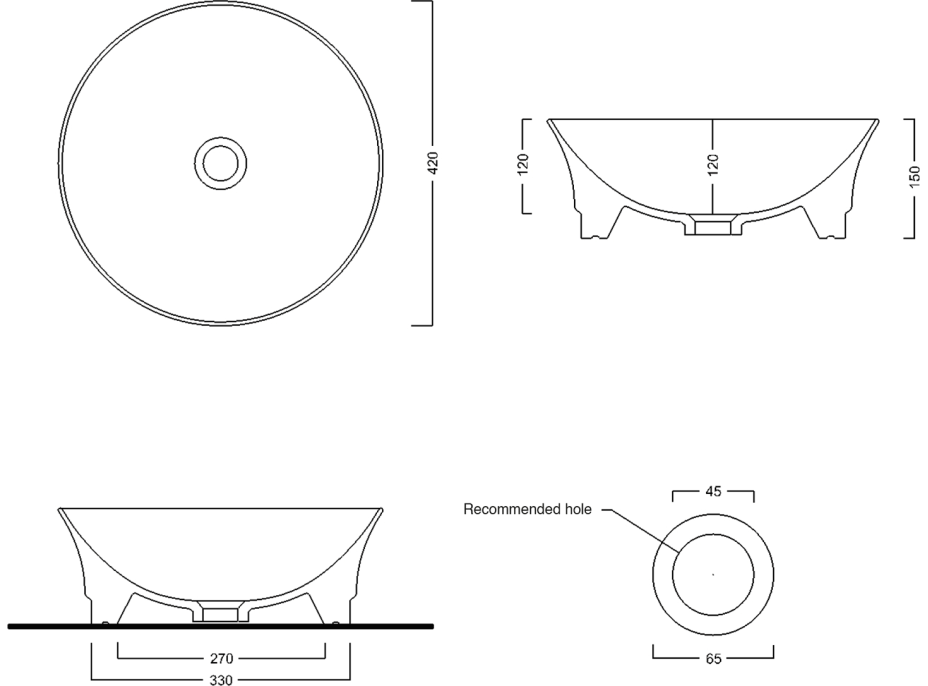 Sapho IDEA keramické umývadlo na dosku, Ø 42cm, biela WH103