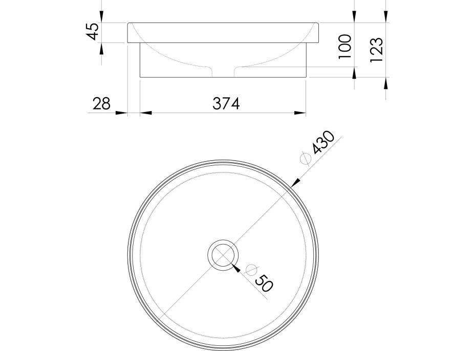 Sapho Keramické umývadlo zápustné, priemer 43cm, biela 3041