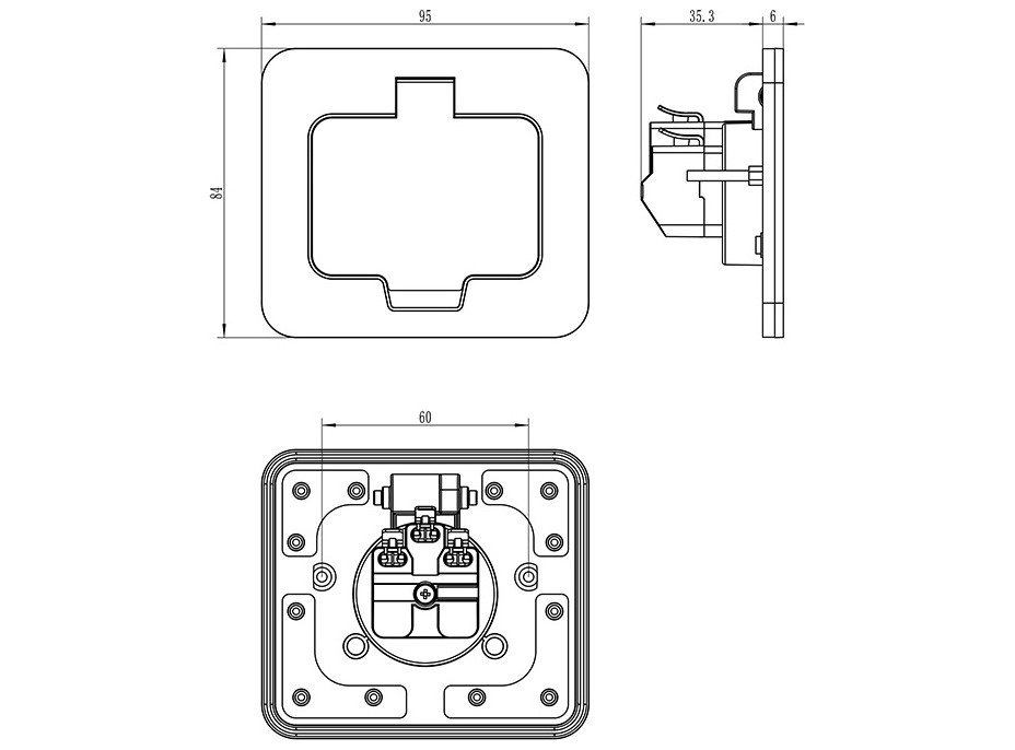 Solight vstavaná podlahová zásuvka, IP55, obdĺžnikové viečko