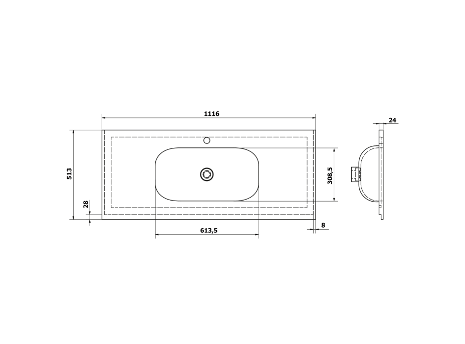 Sapho TREOS umývadlo 111, 6x51, 3 cm, rockstone, biela mat TS112-0101