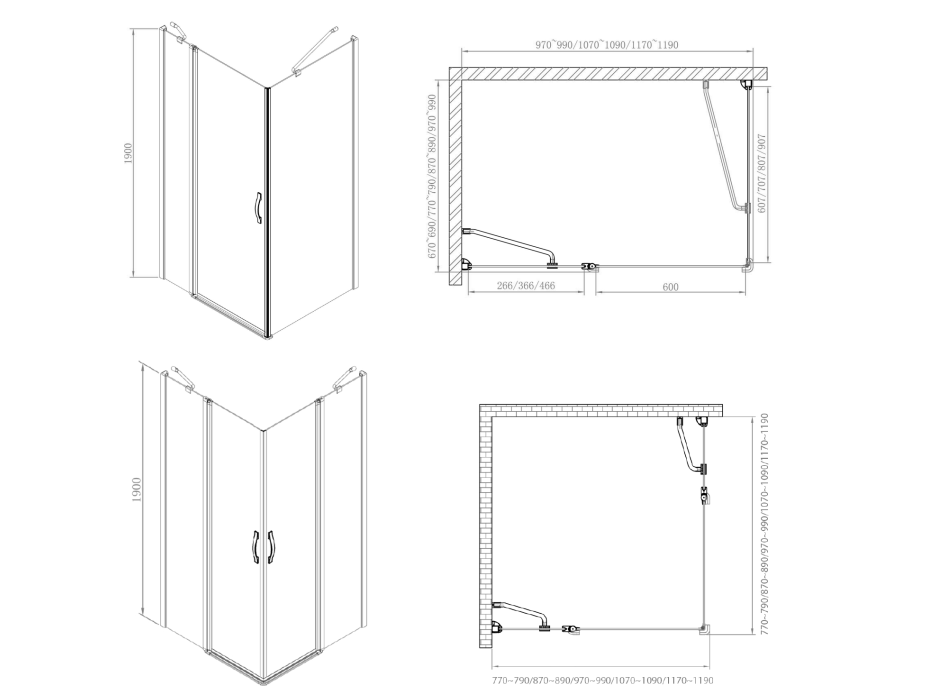 Gelco One štvorcový sprchovací kút 1100x1100mm L/P variant, rohový vstup GO4811GO4811