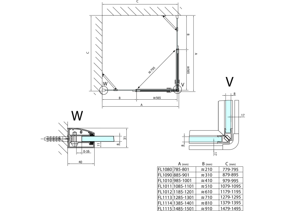 Polysan FORTIS LINE obdĺžnikový sprchovací kút 1000x1100 mm, rohový vstup FL1010LFL1011R