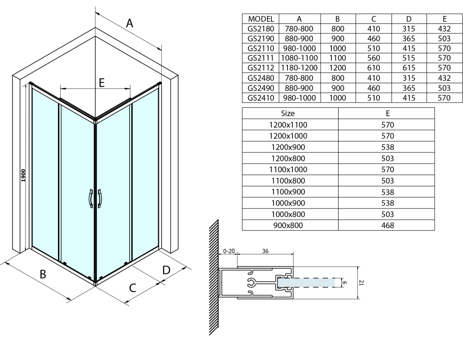 Gelco SIGMA SIMPLY obdĺžnikový sprchovací kút 900x800 mm, L/P variant, rohový vstup, Brick sklo GS2490GS2480