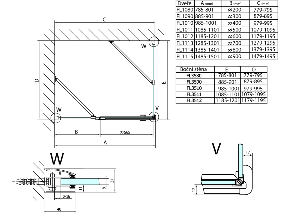 Polysan FORTIS LINE štvorcový sprchovací kút 1200x1200 mm, R variant FL1012RFL3512