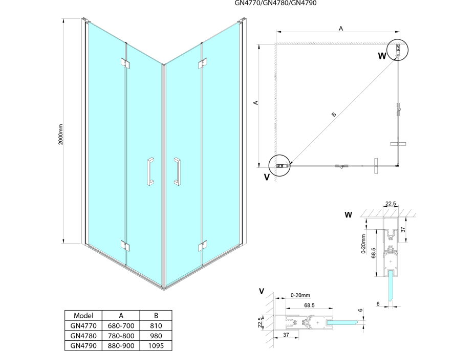 Gelco LORO štvorcový sprchovací kút 800x800 mm, rohový vstup GN4780-01